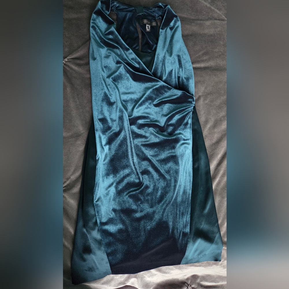Aidan Mattox Velvet Teal Halter Dress
